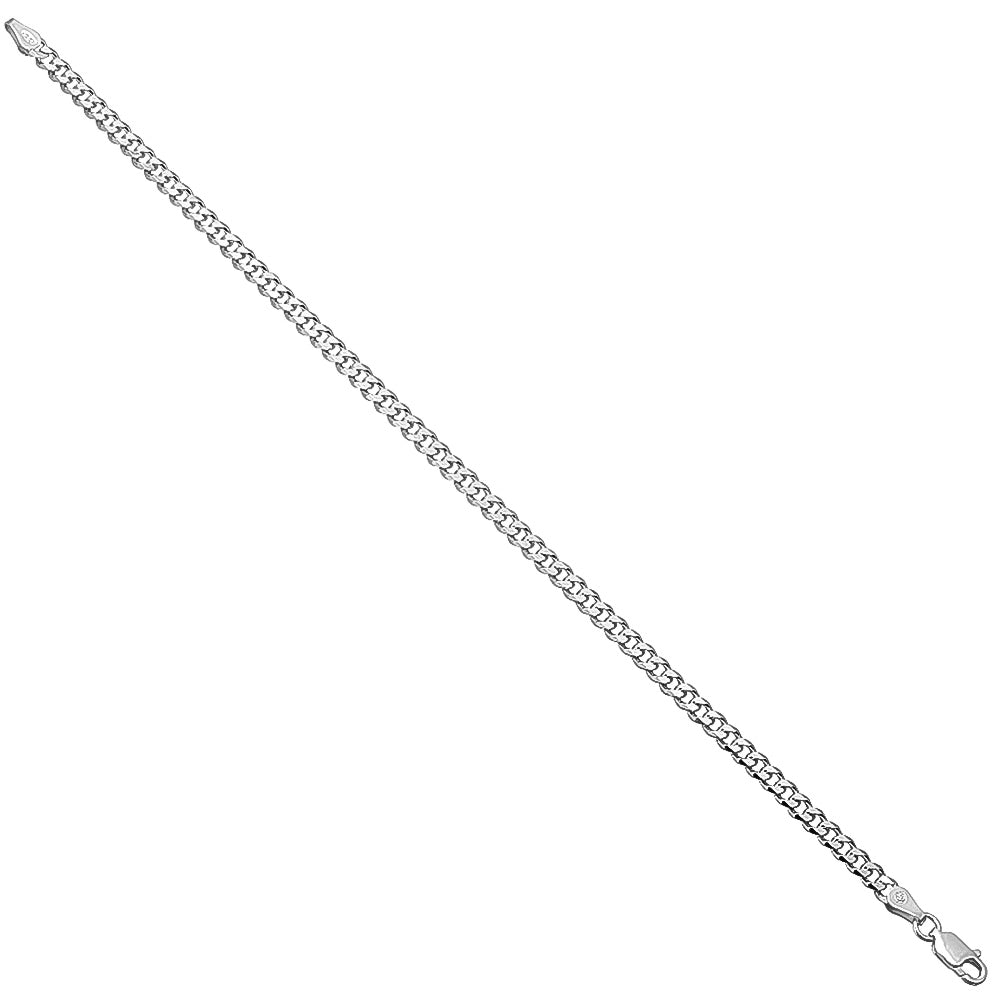 3mm-16mm Solid .925 Sterling Silver Italian Beveled Curb Chain Bracelet