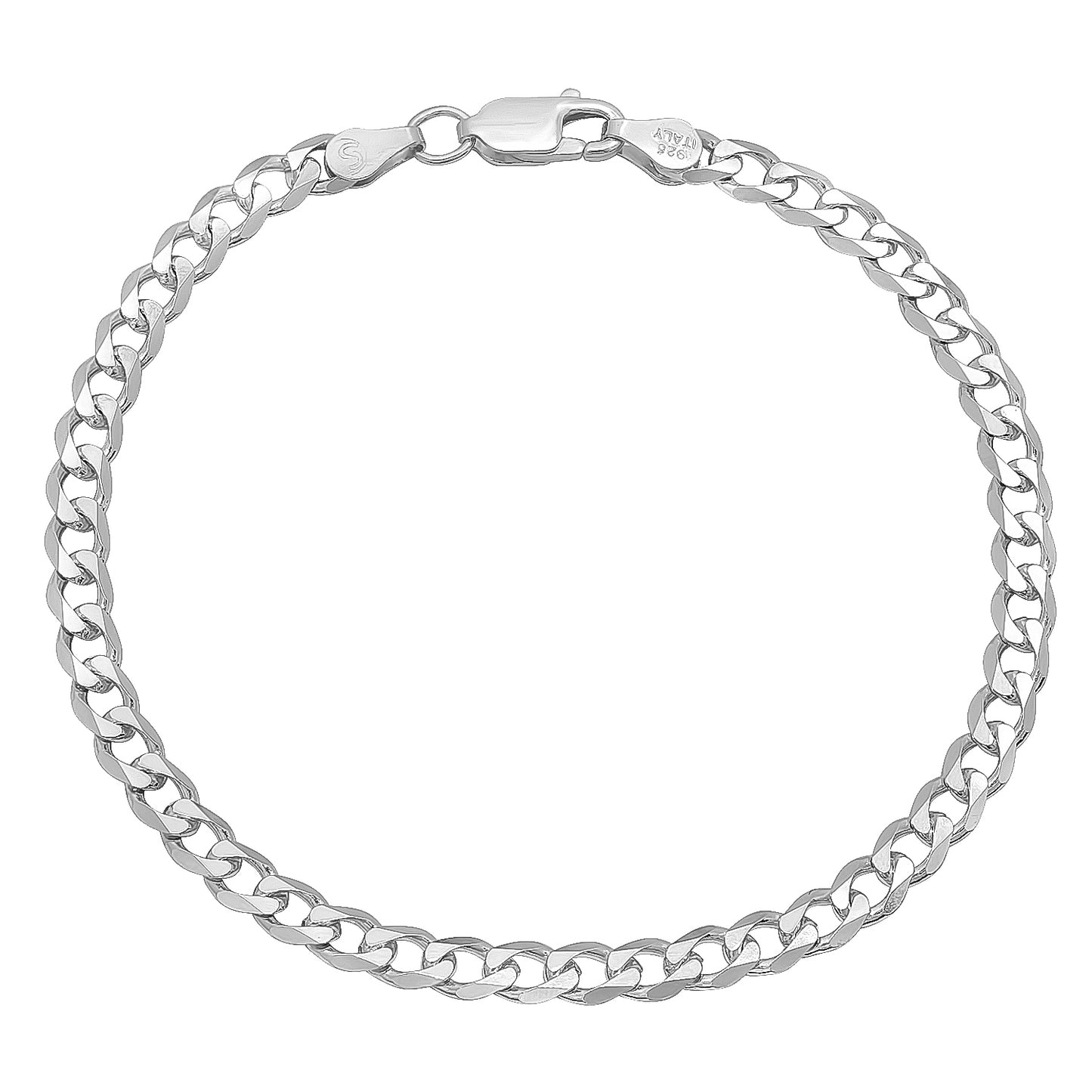 3mm-16mm Solid .925 Sterling Silver Italian Beveled Curb Chain Bracelet