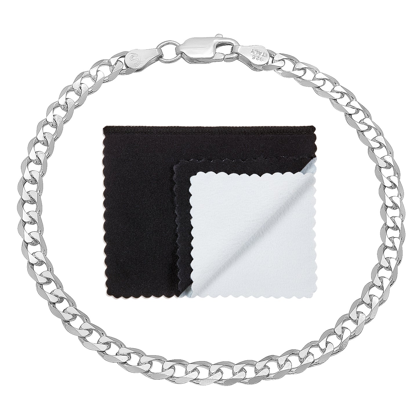 3mm-4mm Solid .925 Sterling Silver Beveled Curb Chain Anklet