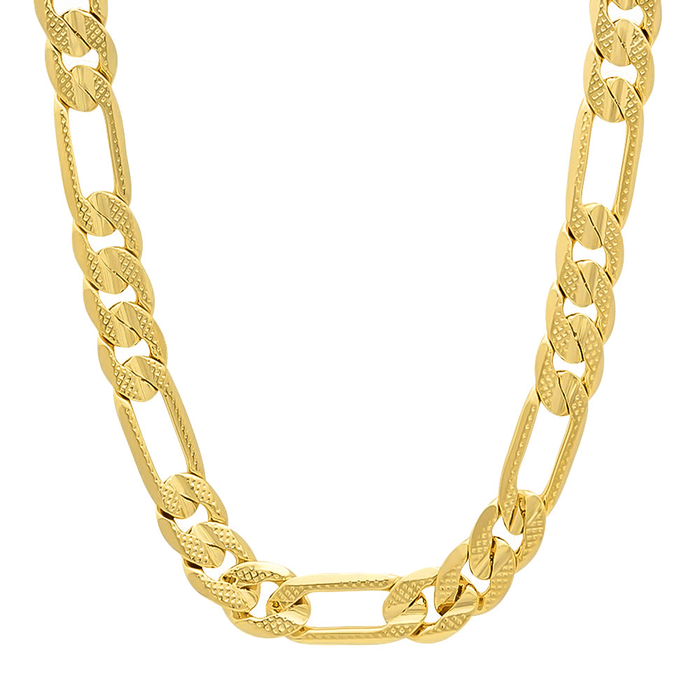 8mm 14k Yellow Gold Plated Flat Figaro Chain Necklace