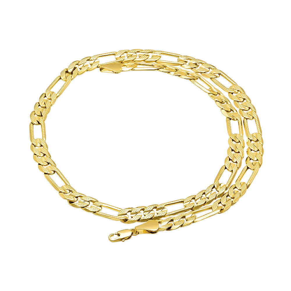 8mm 14k Yellow Gold Plated Flat Figaro Chain Necklace