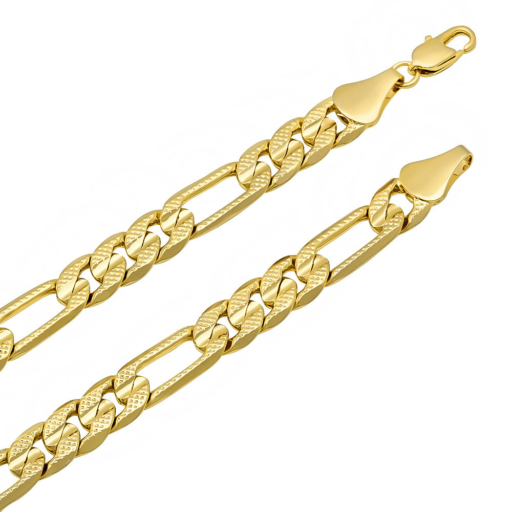 8mm 14k Yellow Gold Plated Flat Figaro Chain Necklace