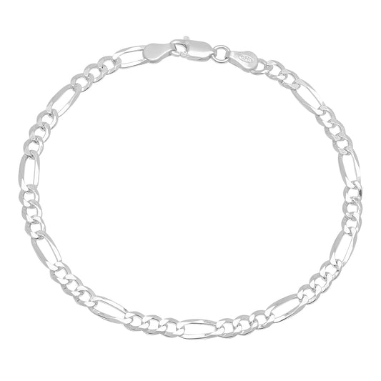 2mm-18mm Solid .925 Sterling Silver Flat Figaro Chain Bracelet