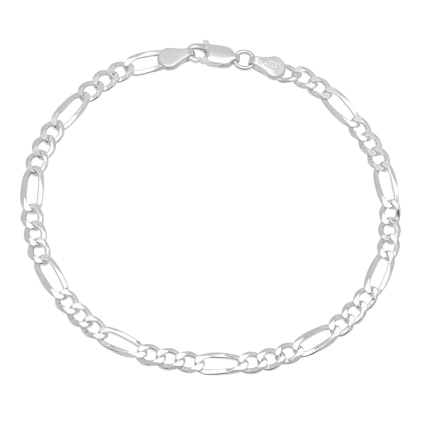 2mm-4mm Solid .925 Sterling Silver Flat Figaro Chain Anklet