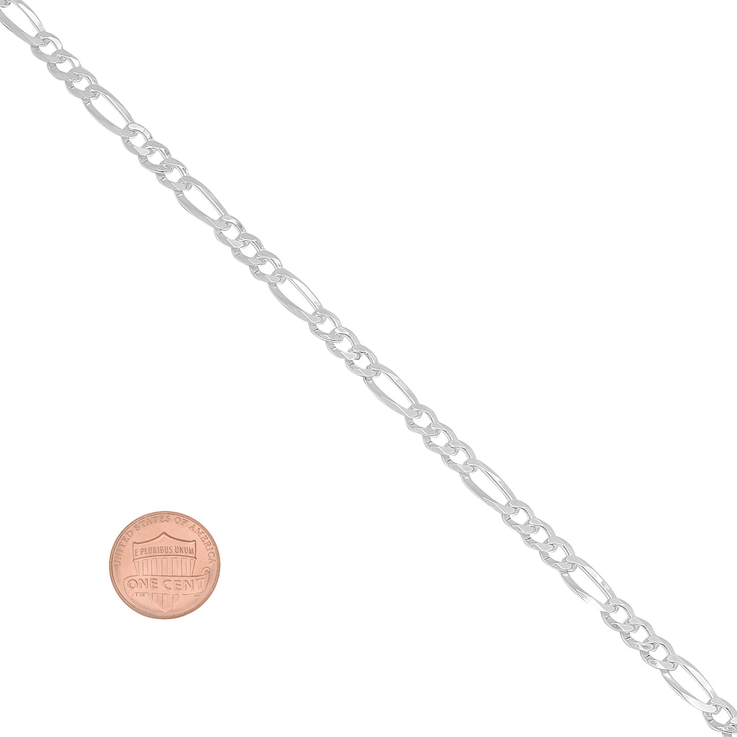 4.9mm Solid .925 Sterling Silver Flat Figaro Chain Necklace