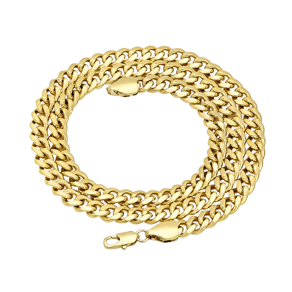 6mm 14k Yellow Gold Plated Flat Miami Cuban Link Chain Necklace