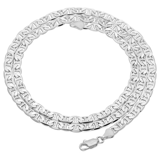 4.5mm Polished Silver Plated Flat Mariner Chain Necklace