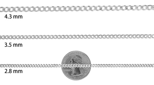 .925 Sterling Silver Nickel Free Beveled Curb Chain Anklet, 9'10" + Jewelry Cloth (SKU: CURB-ANKLETS-GIRLS)