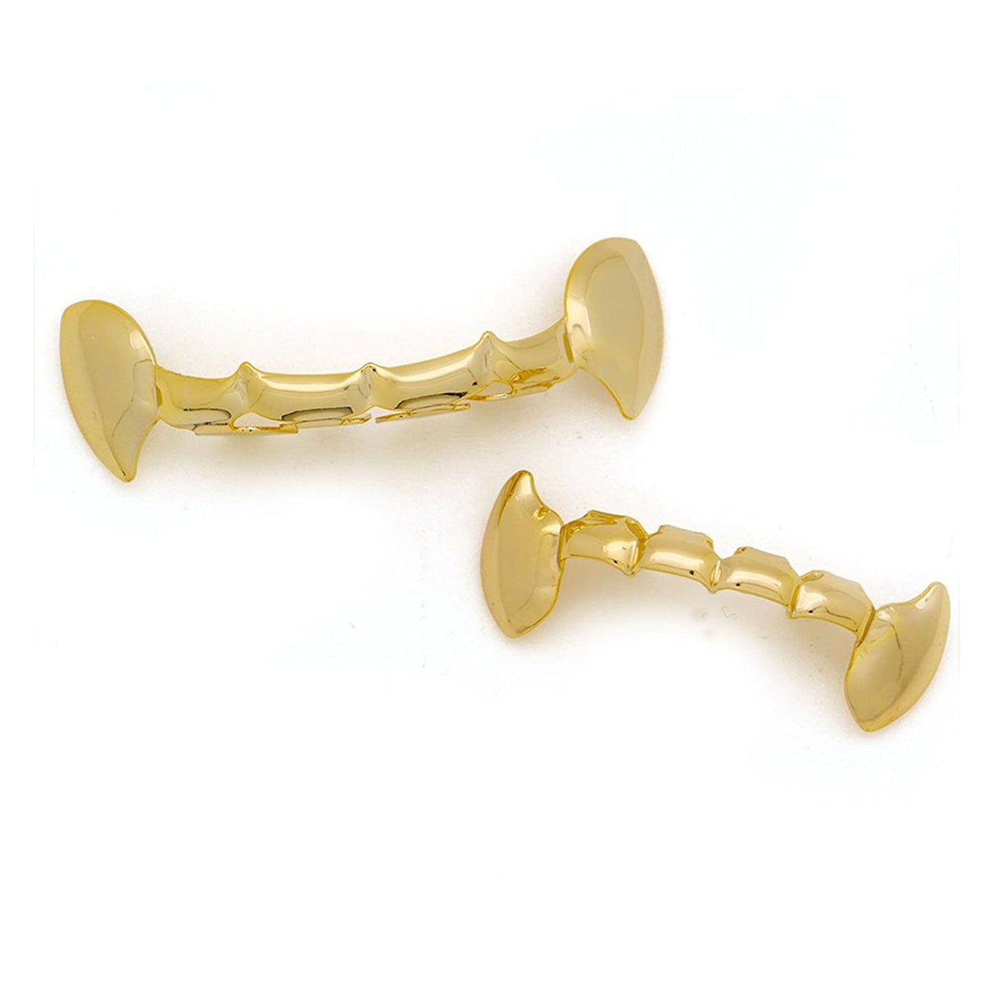 The Bling Factory 24k Gold Plated Vampire Fang Removable Top & Bottom Teeth Grillz Set + Polishing Cloth