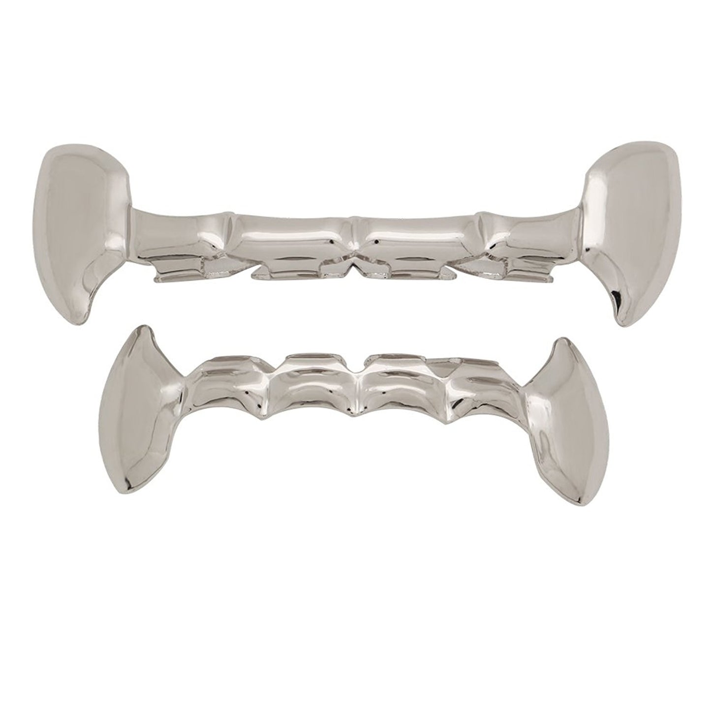 The Bling Factory 14k White Gold Plated Vampire Fang Removable Top & Bottom Teeth Grillz Set