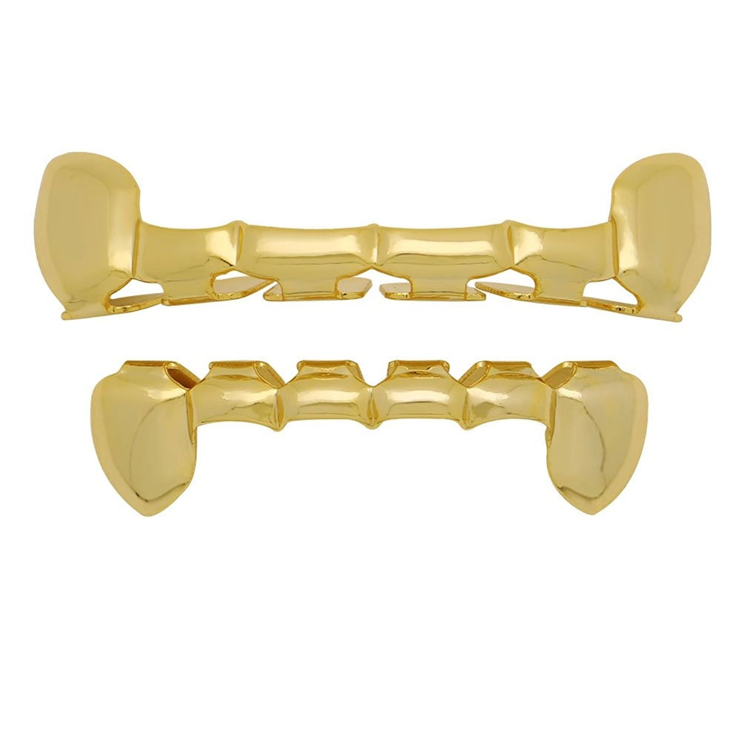 The Bling Factory 24k Gold Plated Half Teeth Removable Top & Bottom Teeth Grillz Set + Polishing Cloth