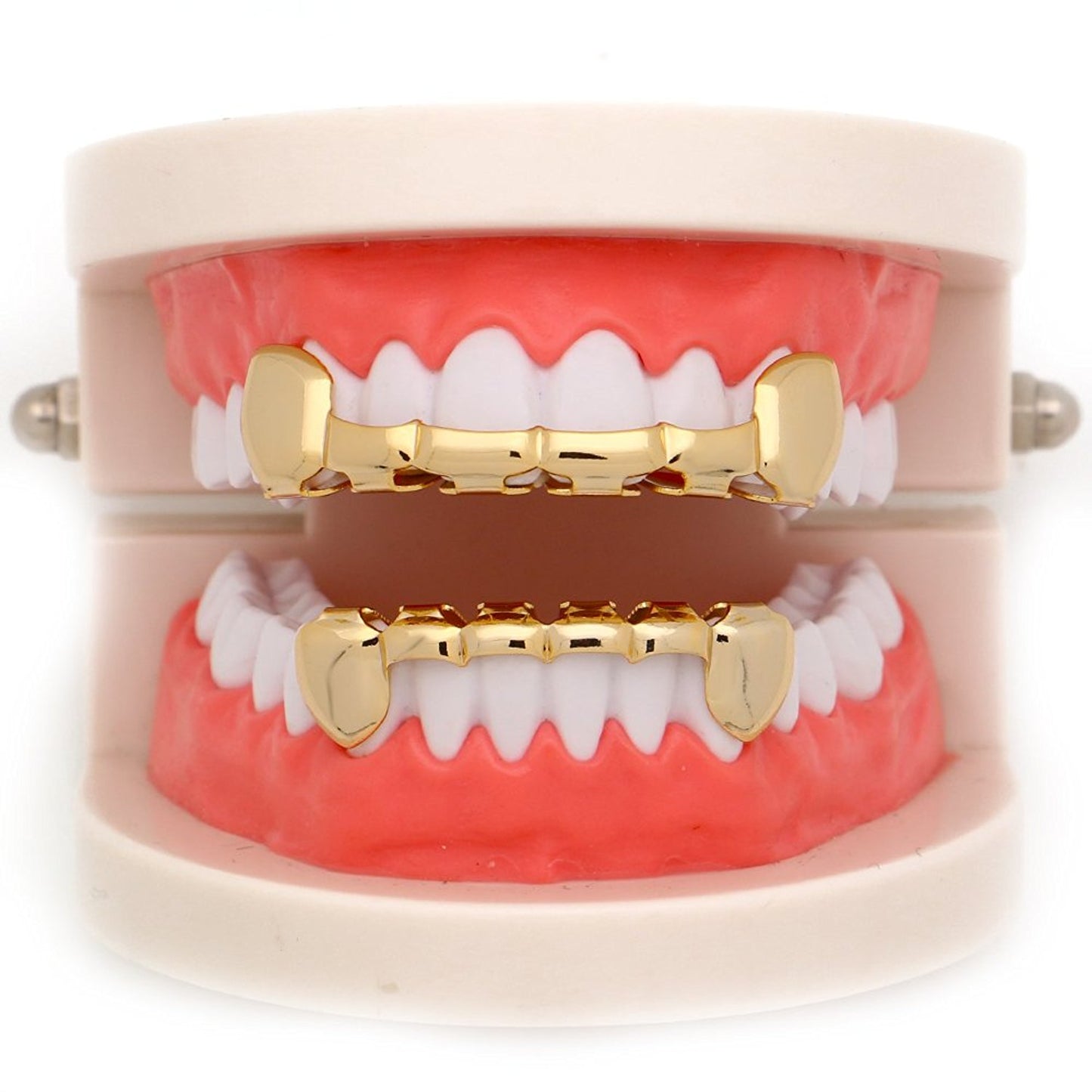 The Bling Factory 24k Gold Plated Half Teeth Removable Top & Bottom Teeth Grillz Set + Polishing Cloth