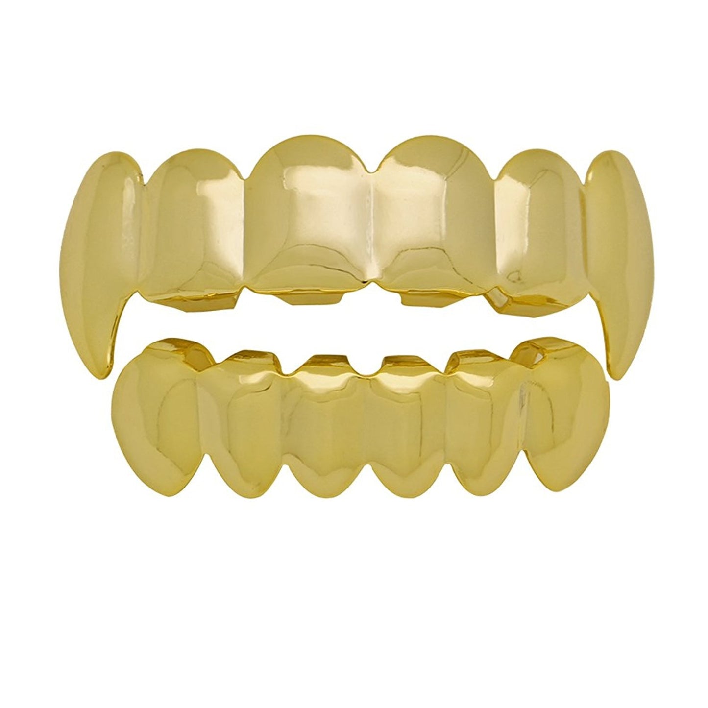 The Bling Factory 24k Gold Plated Vampire Fang Removable Top & Bottom Teeth Grillz Set + Polishing Cloth