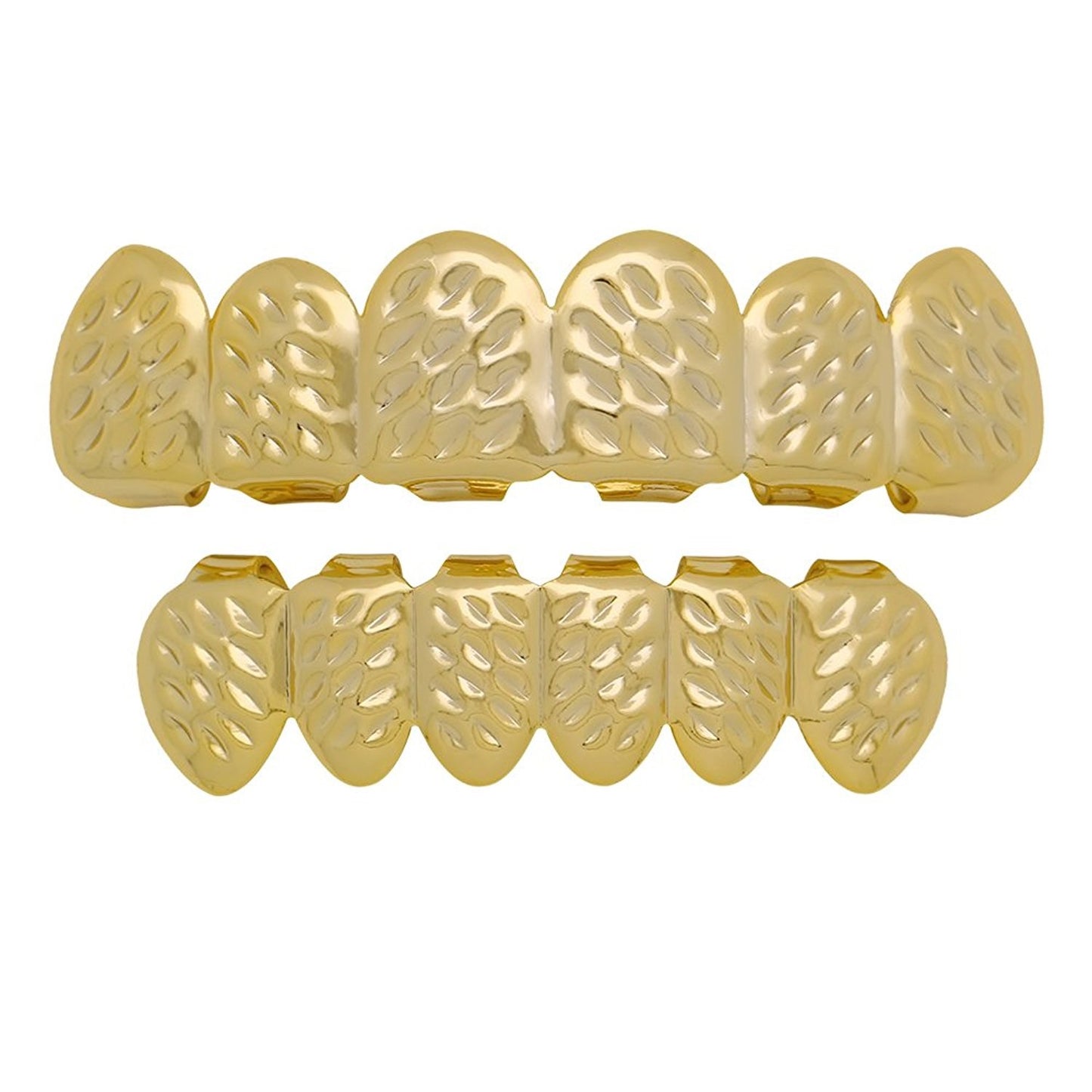 The Bling Factory 24k Gold Plated Diamond-Cut Removable Top & Bottom Teeth Grillz Set + Polishing Cloth