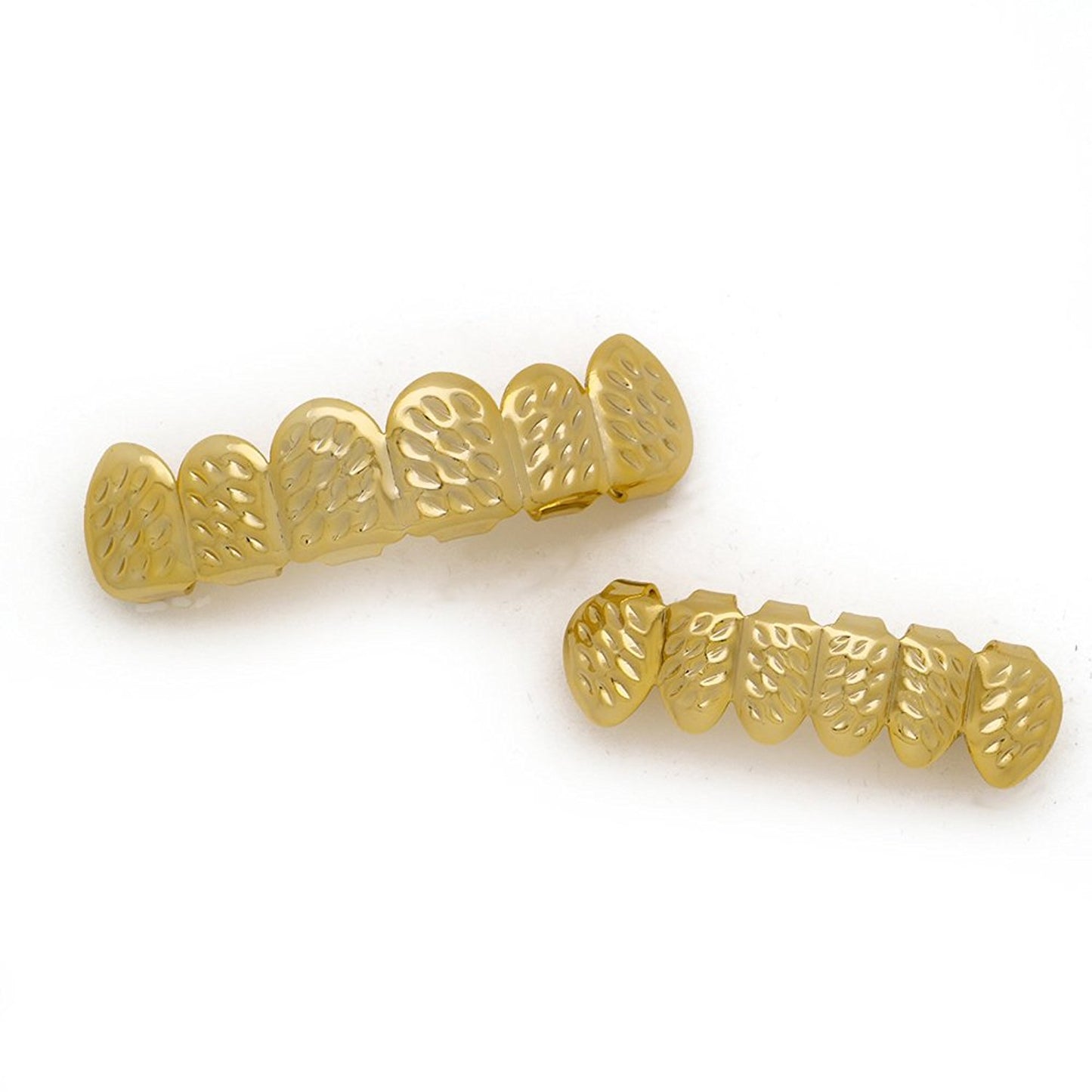 The Bling Factory 24k Gold Plated Diamond-Cut Removable Top & Bottom Teeth Grillz Set + Polishing Cloth