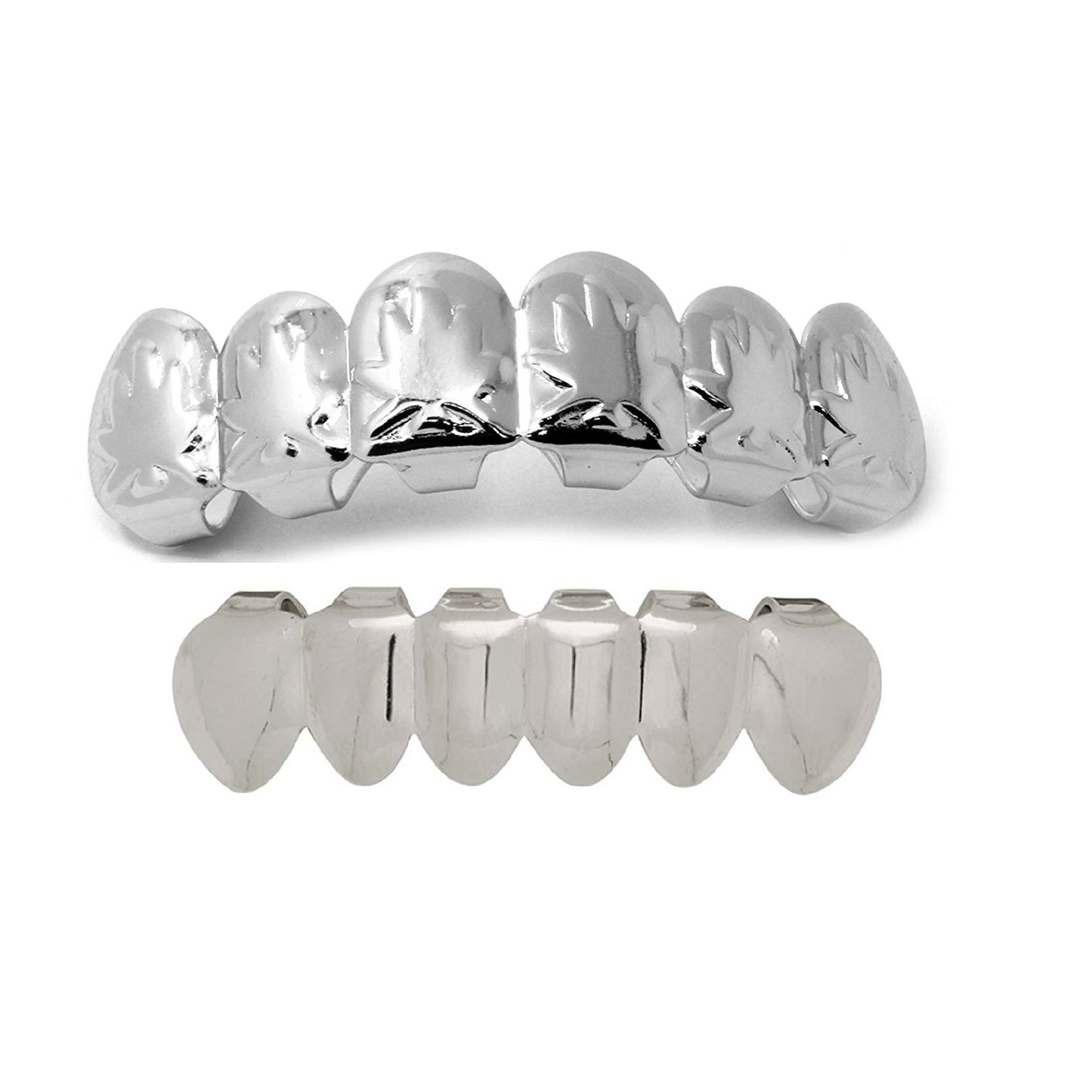 The Bling Factory 14k White Gold Plated Marijuana Pot Weed Leaf Removable Top & Bottom Teeth Grillz Set