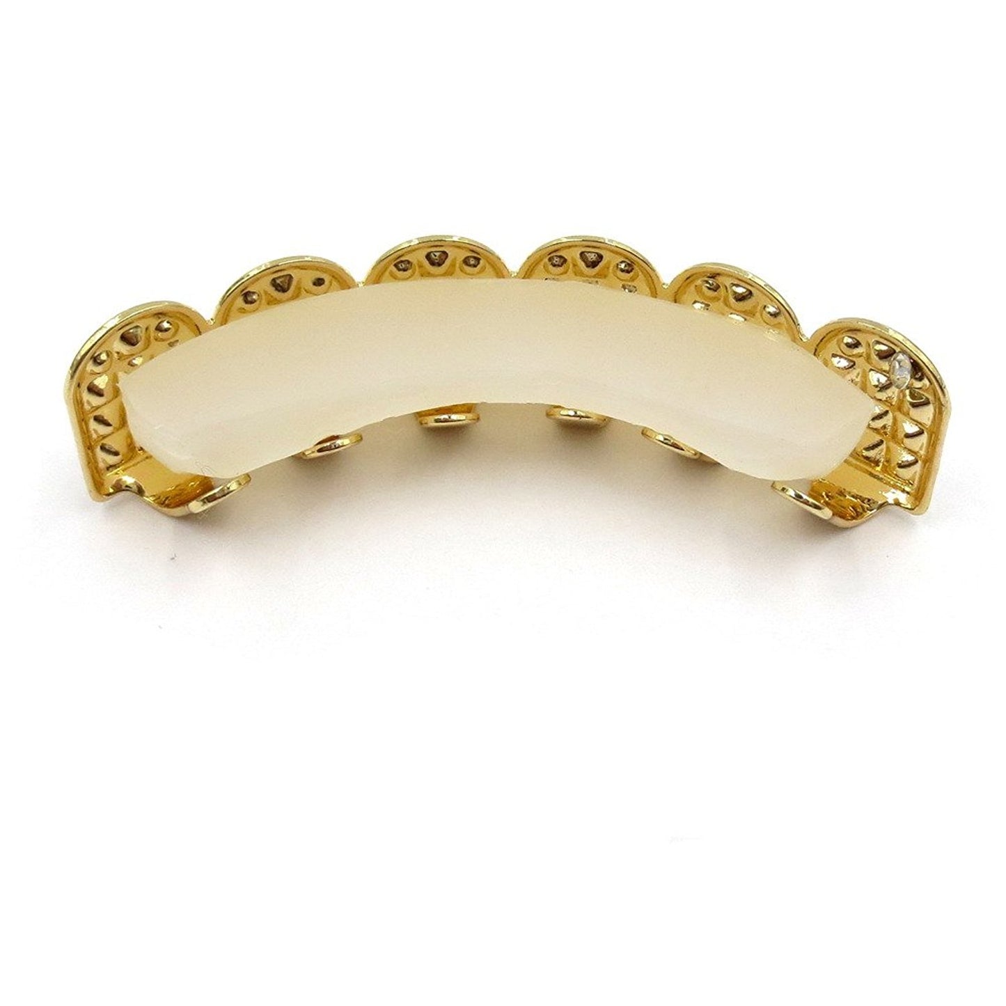 The Bling Factory 24k Gold Plated CZ Iced Out Removable Top & Bottom Teeth Grillz Set + Polishing Cloth