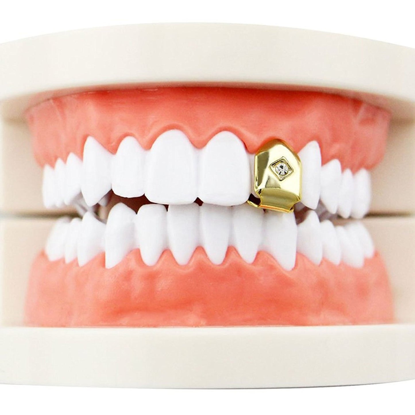 14k Yellow Gold Plated Clear Cubic Zirconia Single Tooth Cap Grill