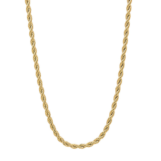 2.4mm 14k Yellow Gold Plated Twisted Rope Chain Necklace