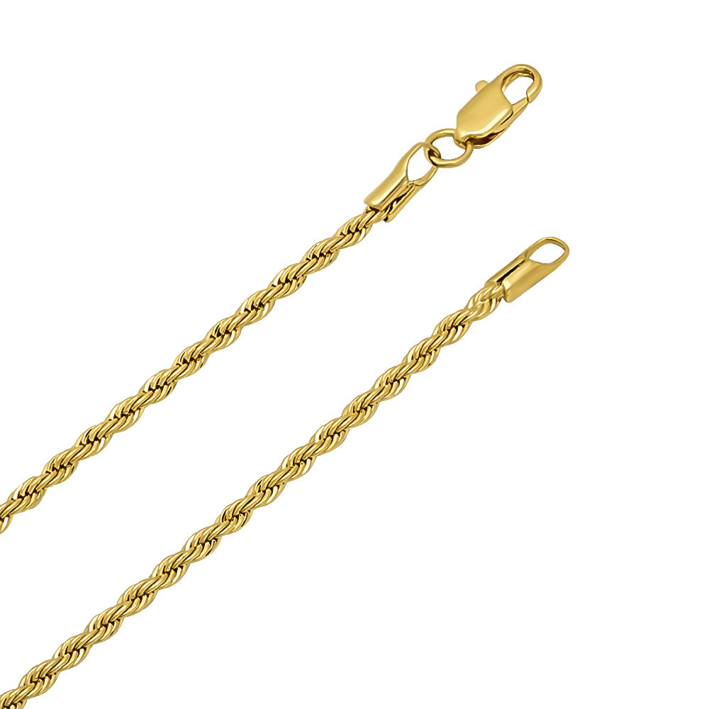2mm-6mm 14k Gold Plated Twisted Rope Chain Necklace or Bracelet 7-36" UniSex Made in USA (SKU: GL-ROPE-CHAINS)