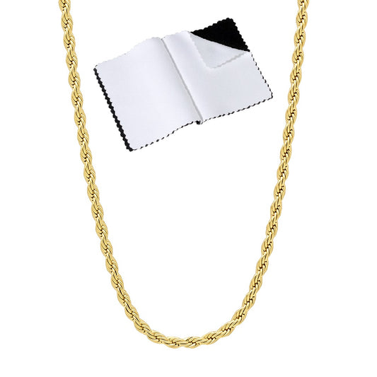 2.4mm 14k Yellow Gold Plated Twisted Rope Chain Necklace + Gift Box