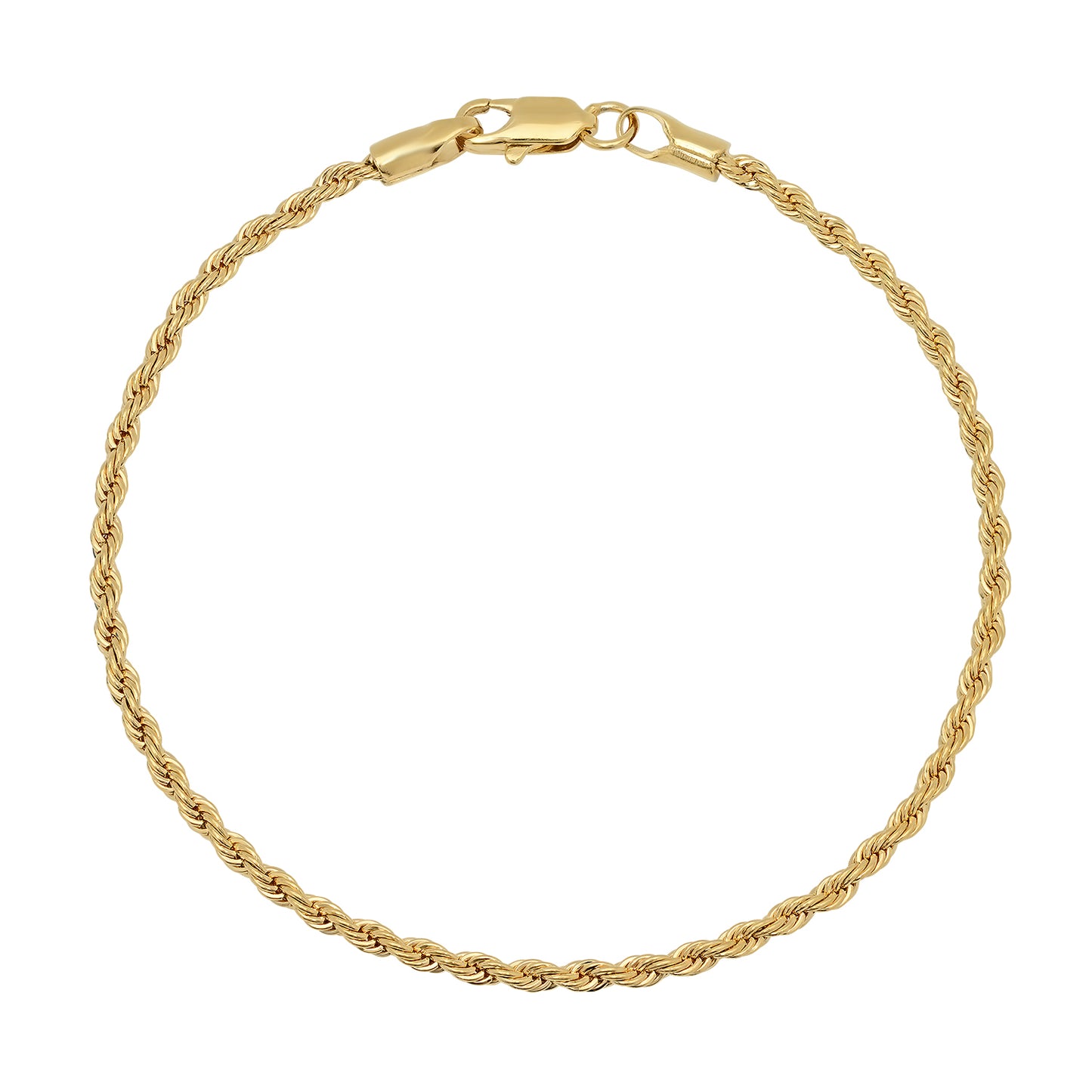 2mm-5mm 14k Gold Plated Twisted Rope Chain Anklet 9" Made in USA