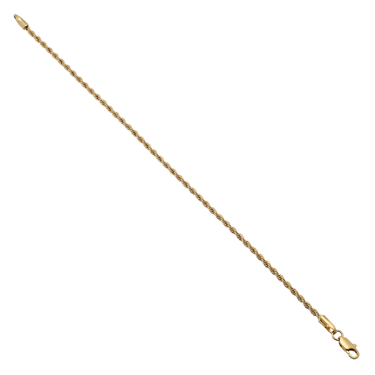 2.4mm 14k Yellow Gold Plated Twisted Rope Chain Bracelet