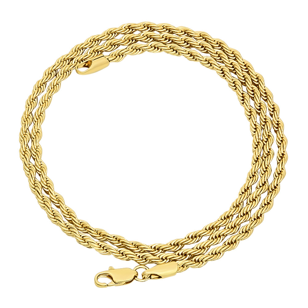 2.8mm Polished 14k Yellow Gold Plated Twisted Rope Chain Necklace