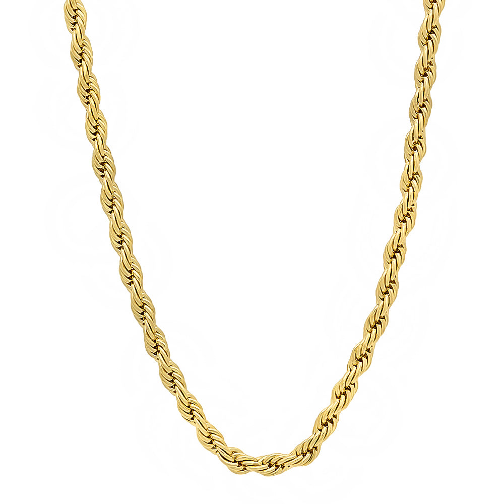 2.8mm Polished 14k Yellow Gold Plated Twisted Rope Chain Necklace + Gift Box