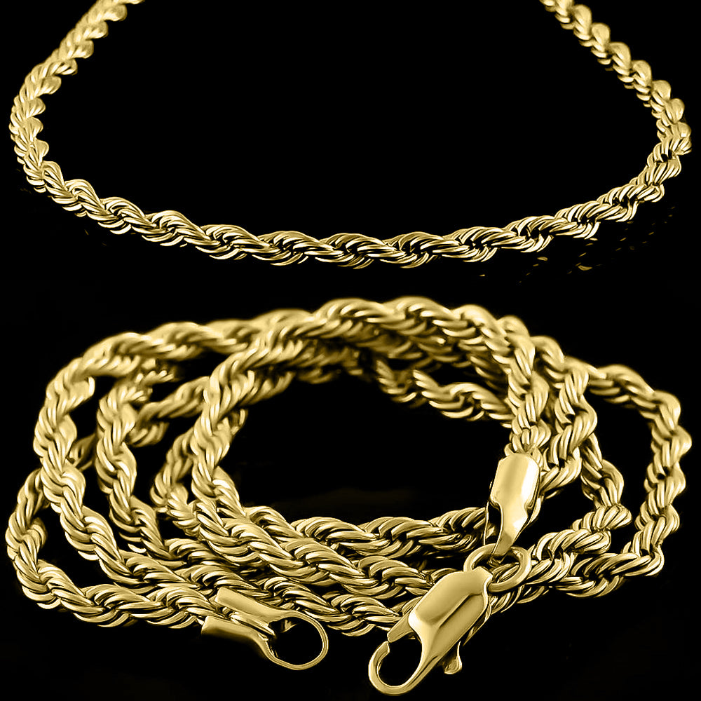 2.8mm Polished 14k Yellow Gold Plated Twisted Rope Chain Necklace + Gift Box