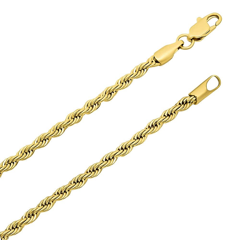 2.8mm Polished 14k Yellow Gold Plated Twisted Rope Chain Necklace + Gift Box