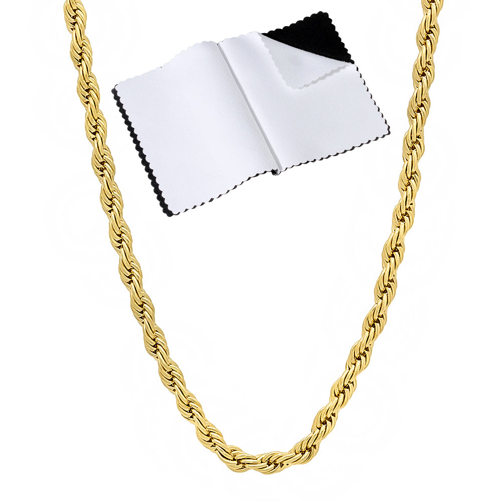 2.8mm Polished 14k Yellow Gold Plated Twisted Rope Chain Necklace