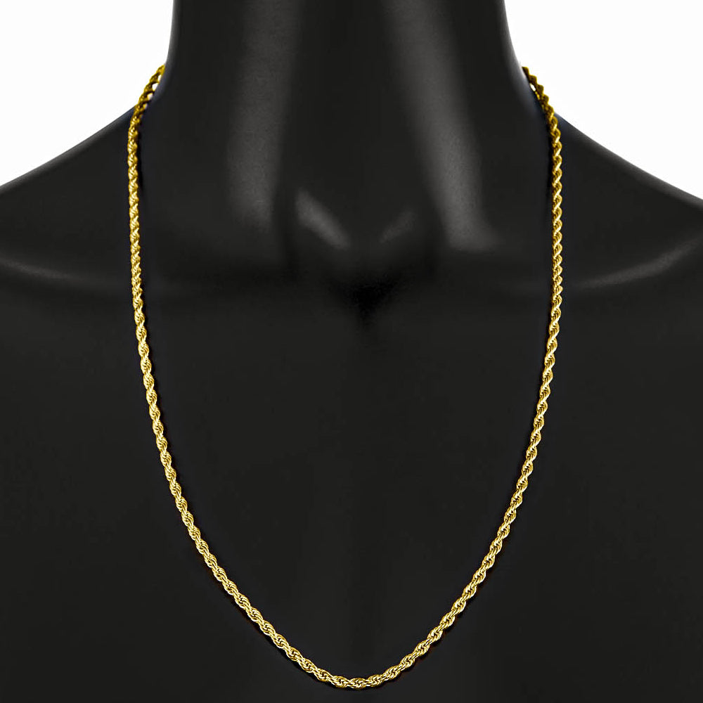 2.8mm Polished 14k Yellow Gold Plated Twisted Rope Chain Necklace + Gift Box