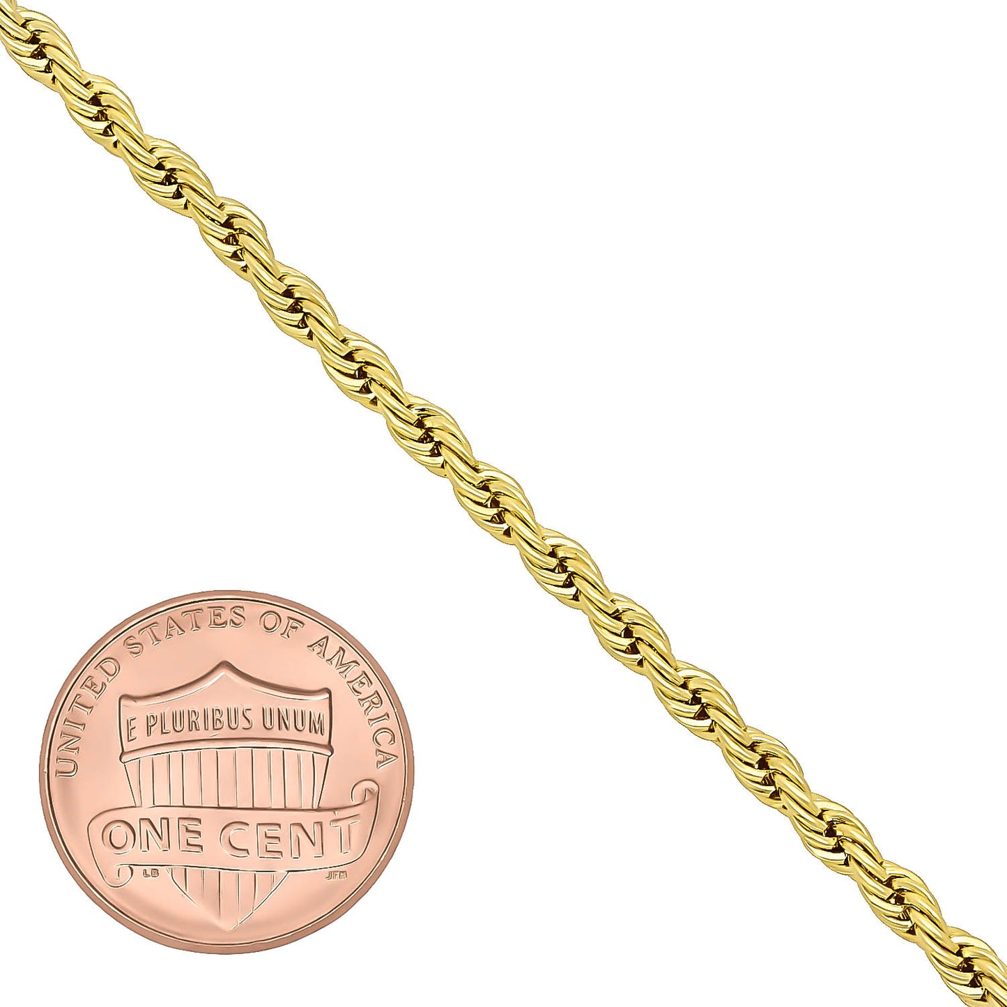 2.8mm Polished 14k Yellow Gold Plated Twisted Rope Chain Necklace + Gift Box