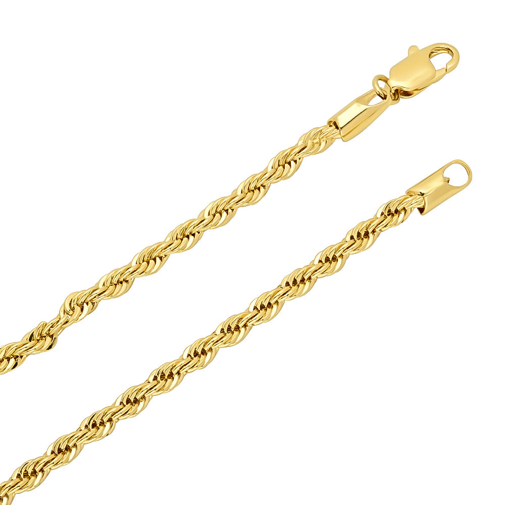 3.5mm 14k Yellow Gold Plated Twisted Rope Chain Necklace