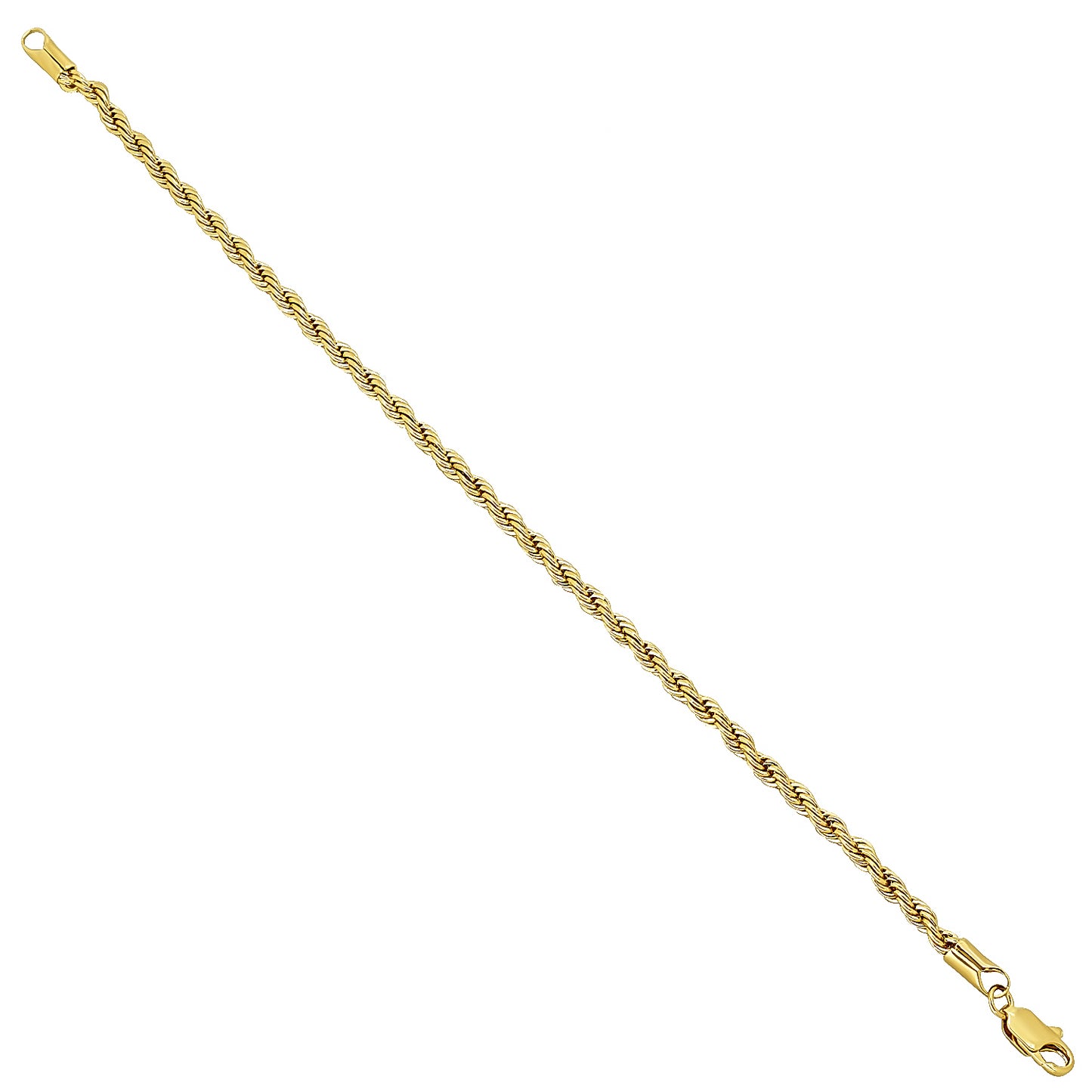 3.5mm 14k Yellow Gold Plated Twisted Rope Chain Bracelet (SKU: GFC103B)
