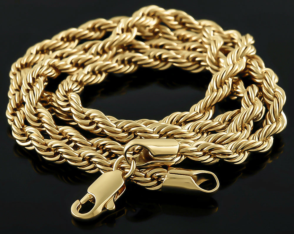 4mm Polished 14k Yellow Gold Plated Twisted Rope Chain Necklace