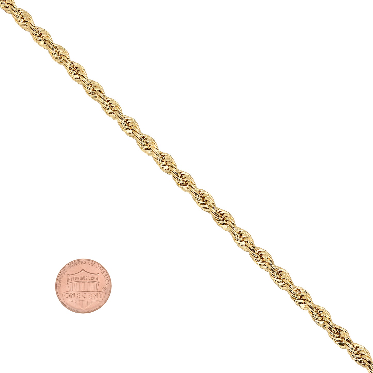 4mm Polished 14k Yellow Gold Plated Twisted Rope Chain Necklace