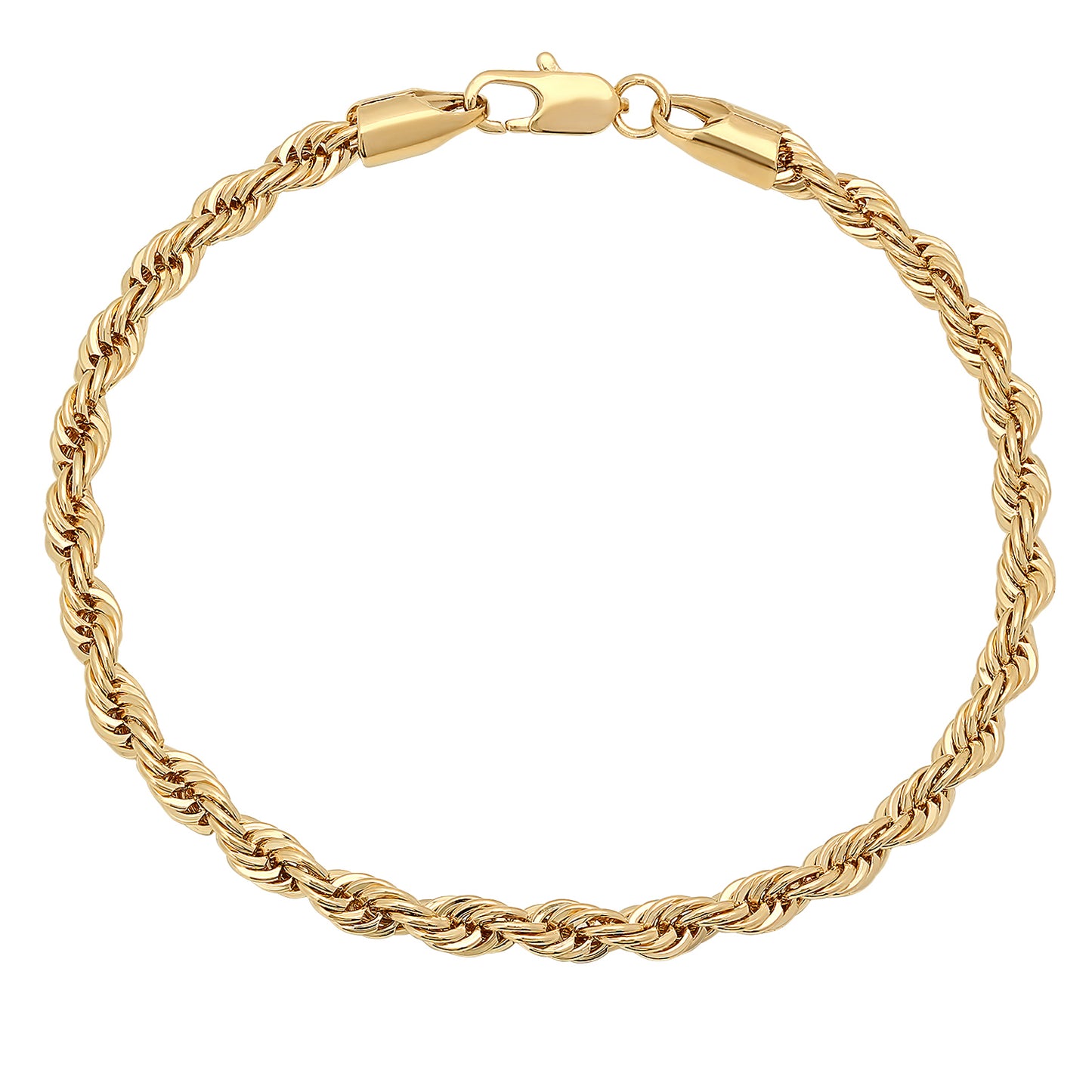 2mm-5mm 14k Gold Plated Twisted Rope Chain Anklet 9" Made in USA