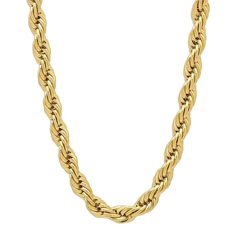 5mm 14k Yellow Gold Plated Twisted Rope Chain Necklace