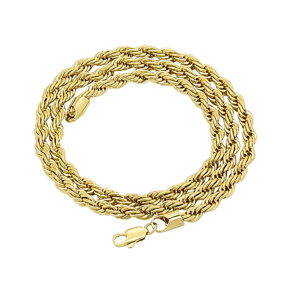 5mm 14k Yellow Gold Plated Twisted Rope Chain Necklace