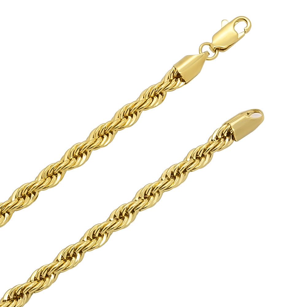 5mm 14k Yellow Gold Plated Twisted Rope Chain Necklace