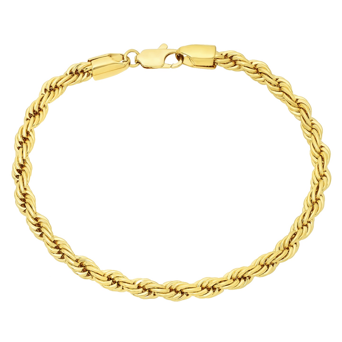 5mm High-Polished 0.25 mils (6 microns) 14k Yellow Gold Plated Twisted Rope Chain Necklace, 7'-36' (SKU: GFC105)