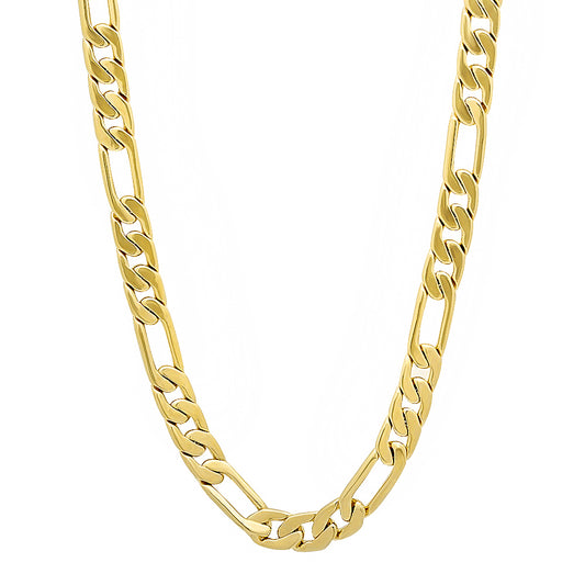 5.3mm 14k Yellow Gold Plated Flat Figaro Chain Necklace + Gift Box