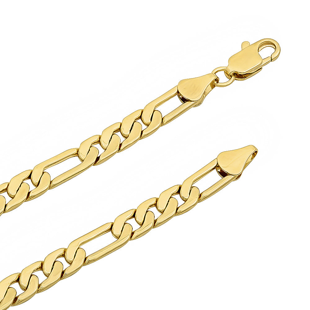 5mm-7mm 14k Yellow Gold Plated Flat Figaro Chain Necklace