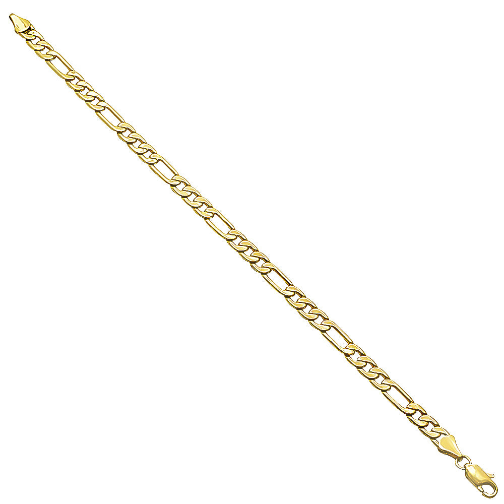 5.3mm 14k Yellow Gold Plated Flat Figaro Chain Bracelet (SKU: GFC106B)