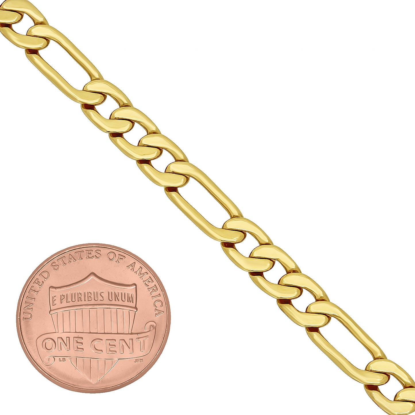 5.3mm 14k Yellow Gold Plated Flat Figaro Chain Bracelet (SKU: GFC106B)