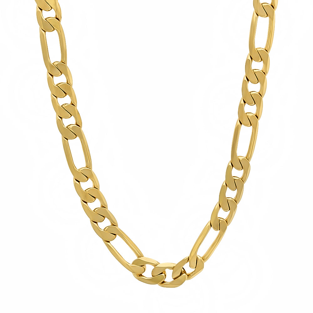 6mm 14k Yellow Gold Plated Flat Figaro Chain Necklace