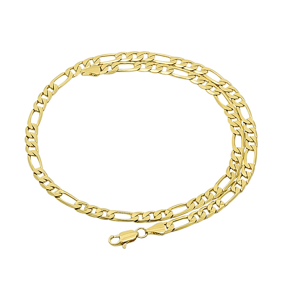25 mills 14k Gold Plated Figaro Chain Necklace or Bracelet, 18'20'22'24'30'36" + Jewelry Cloth (SKU: GL-FIGARO-FLAT)