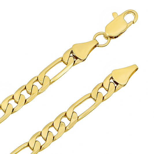 6mm 14k Yellow Gold Plated Flat Figaro Chain Necklace + Gift Box